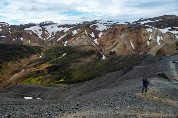 Ландшафтный Алаугар Исландия Июля 2017 Года Охотники Вулканических Горах Ландшафтного — стоковое фото