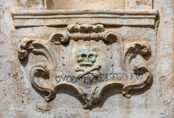 Bas Relief Skull Latin Inscription Facade Church Purgatorio Gravina Puglia — Stock Photo, Image