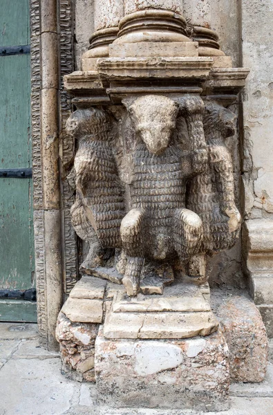 Sculptures Portail Église Purgatorio Gravina Dans Les Pouilles Italie — Photo
