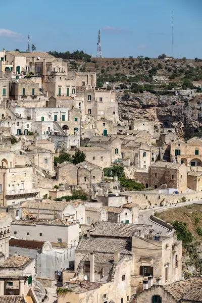 Pohled Sassi Matera Historickou Čtvrť Městě Matera Známé Pro Své — Stock fotografie