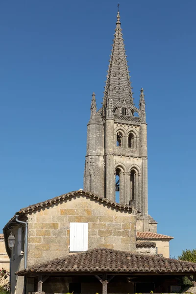 Zvonice Monolitického Kostela Saint Emilion Francie Emilion Francouzská Vesnice Známá — Stock fotografie