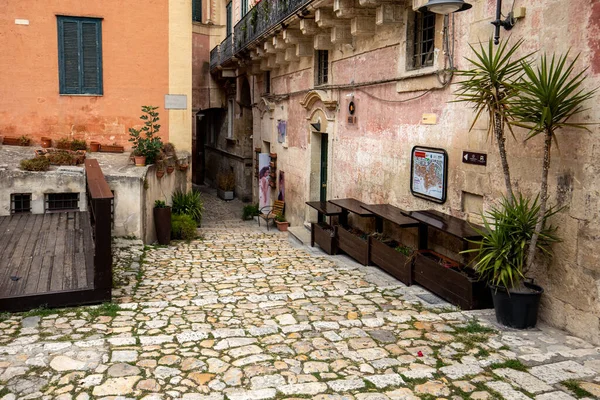 Matera Italia Septiembre 2019 Escaleras Adoquinadas Típicas Callejón Lateral Iin — Foto de Stock