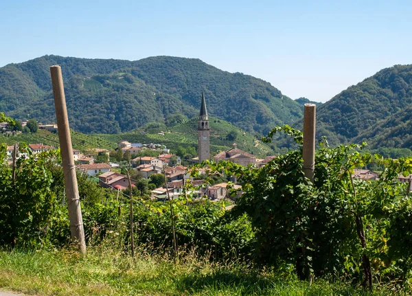 Schilderachtige Heuvels Met Wijngaarden Van Prosecco Mousserende Wijnstreek Tussen Valdobbiadene — Stockfoto