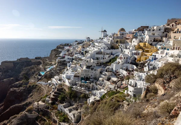 Casas Moinhos Vento Caiados Oia Ilha Santorini Cyclades Grécia — Fotografia de Stock