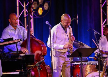 Cracow, Polonya - 11 Temmuz 2021: Branford Marsalis Quartet, Krakow 'da düzenlenen 26.