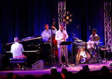 Cracow, Polonya - 11 Temmuz 2021: Branford Marsalis Quartet, Krakow 'da düzenlenen 26.