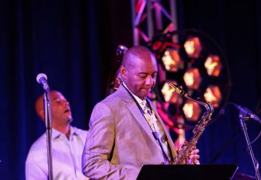 Cracow, Polonya - 11 Temmuz 2021: Branford Marsalis Quartet, Krakow 'da düzenlenen 26.