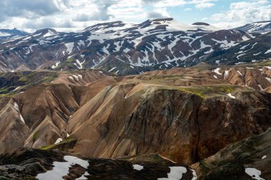 Fjallabak Doğa Rezervi 'ndeki Landmannalaugar volkanik dağları. İzlanda