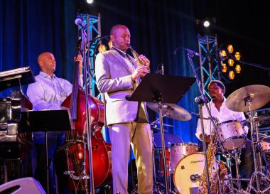 Cracow, Polonya - 11 Temmuz 2021: Branford Marsalis Quartet, Krakow 'da düzenlenen 26.
