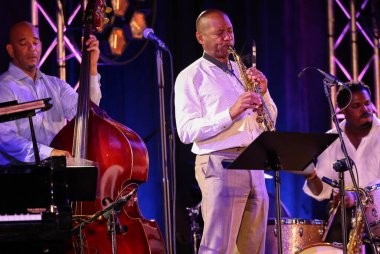 Cracow, Polonya - 11 Temmuz 2021: Branford Marsalis Quartet, Krakow 'da düzenlenen 26.