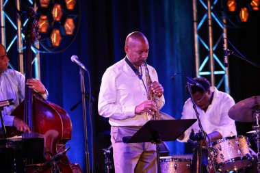 Cracow, Polonya - 11 Temmuz 2021: Branford Marsalis Quartet, Krakow 'da düzenlenen 26.