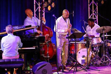Cracow, Polonya - 11 Temmuz 2021: Branford Marsalis Quartet, Krakow 'da düzenlenen 26.