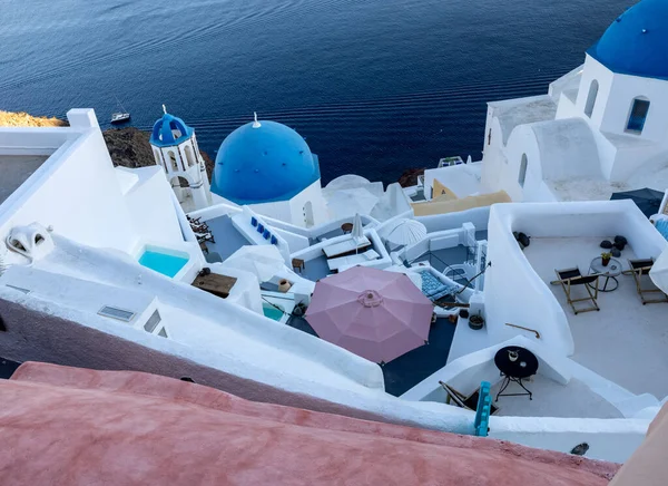 View Viewpoint Oia Village Blue Domes Greek Orthodox Christian Churches — Stock Photo, Image