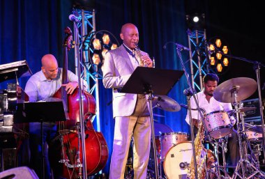 Cracow, Polonya - 11 Temmuz 2021: Branford Marsalis Quartet, Krakow 'da düzenlenen 26.