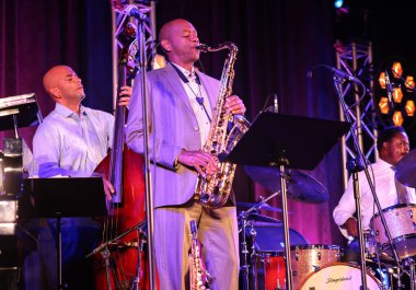 Cracow, Polonya - 11 Temmuz 2021: Branford Marsalis Quartet, Krakow 'da düzenlenen 26.