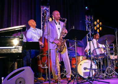 Cracow, Polonya - 11 Temmuz 2021: Branford Marsalis Quartet, Krakow 'da düzenlenen 26.
