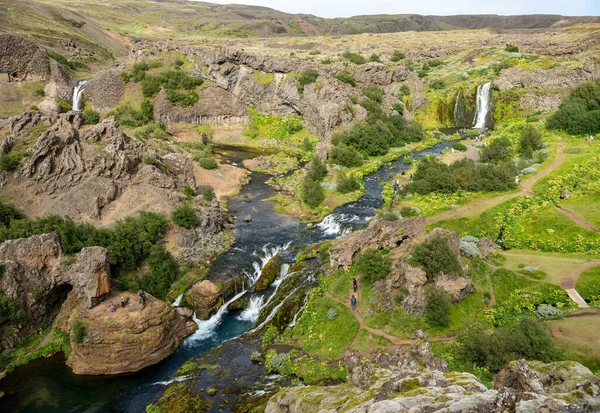 Hjalparfoss Islanda Luglio 2017 Paesaggio Paesaggistico Hjalparfoss Nel Sud Dell — Foto Stock