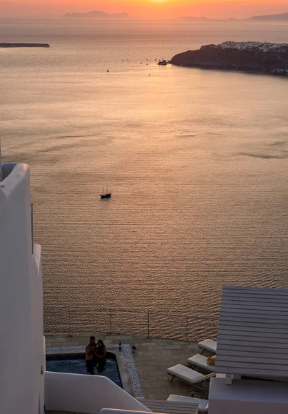 Pôr Sol Sobre Santorini Como Visto Imerovigli Cyclades Grécia — Fotografia de Stock
