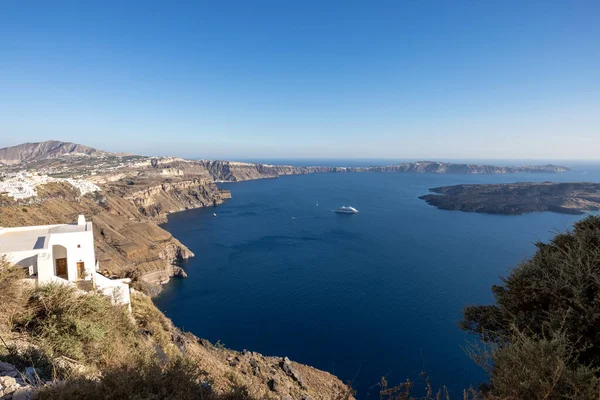 Panoramautsikt Över Santorini Caldera Klippor Från Imerovigli Byn Santorini Grekland — Stockfoto