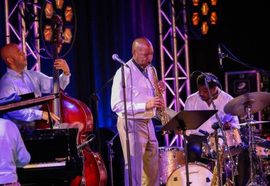 Cracow, Polonya - 11 Temmuz 2021: Branford Marsalis Quartet, Krakow 'da düzenlenen 26.