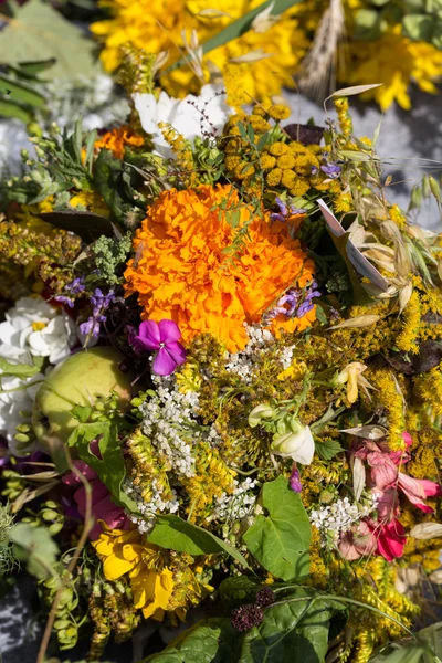 Beautiful bouquets of flowers and herbs — Stock Photo, Image