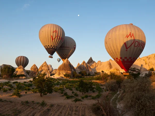 Cappadocia, Turkey.The greatest tourist attraction of Cappadocia , the flight with the balloon at sunrise — Stock Photo, Image