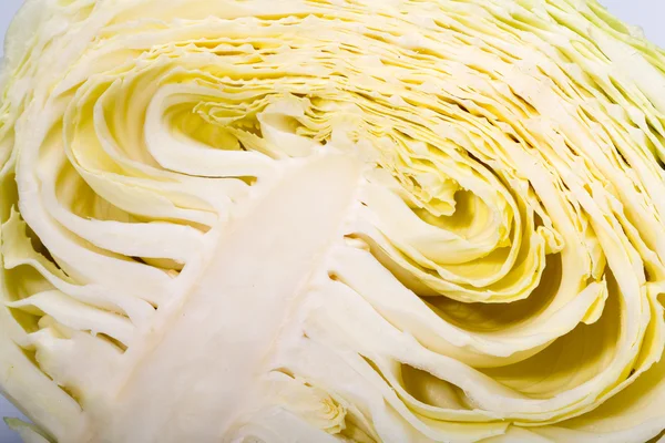 White  cabbage, texture of cut white  cabbage showing inside curly surface — Stock Photo, Image