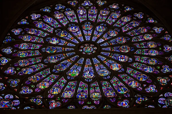 Paris, Catedral de Notre Dame. Transepto norte rosa janela. A Glorificação da Virgem Maria — Fotografia de Stock