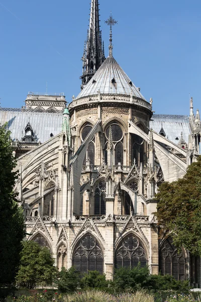 Věž a východní strana katedrály Notre Dame de Paris — Stock fotografie