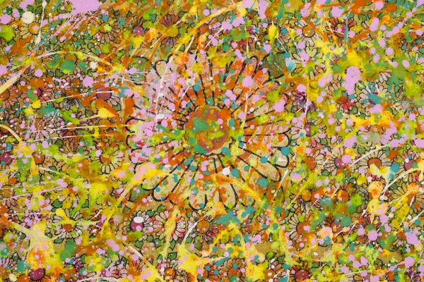 Renkli boya ile özensiz çiçekli arka plan — Stok fotoğraf