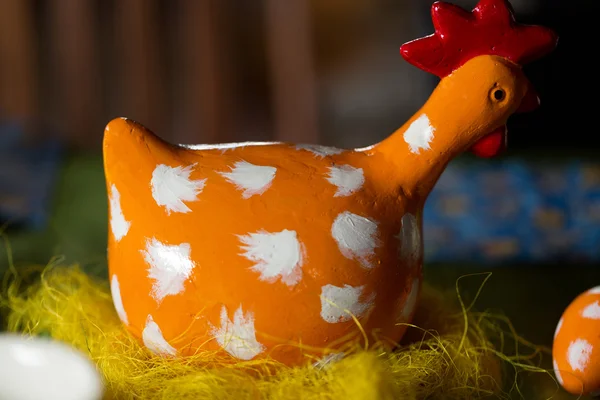 Painted hen dotted as the Easter decoration — Stock Photo, Image