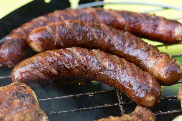 Barbecue with delicious grilled meat on grill — Stock Photo, Image