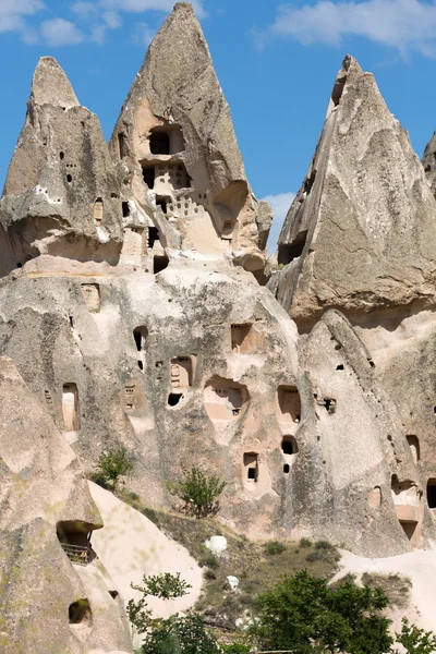 Widok na zamek Uchisar w Kapadocji, Turcja — Zdjęcie stockowe