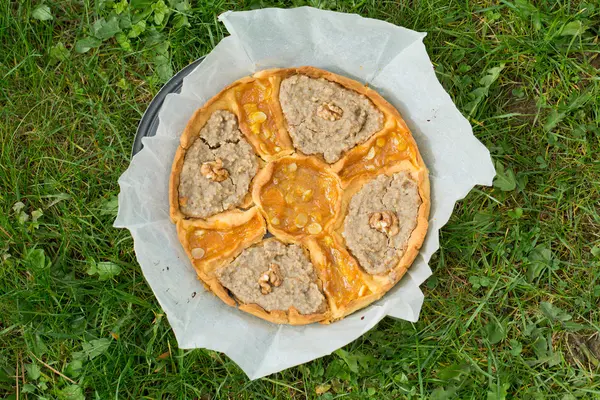 Crostata di frutta fatta a mano appena sfornata — Foto Stock