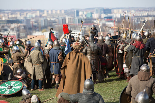 Unidentified participants of Rekawka - Polish tradition, celebrated in Krakow on Tuesday after Easter.