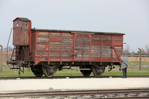 Carro de deportación en Auschwitz Birkenau en el campo de concentración de Auschwitz Birkenau, Polonia —  Fotos de Stock