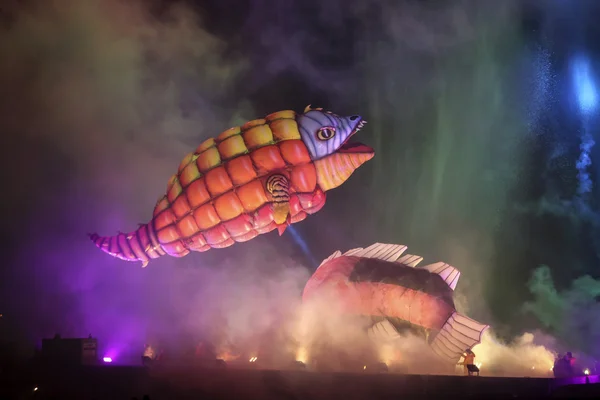 Yearly Great Dragons Parade connected with the fireworks display, — Stock Photo, Image