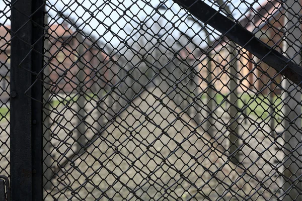 Электрический забор в бывшем нацистском концентрационном лагере Аушвиц I, Польша — стоковое фото