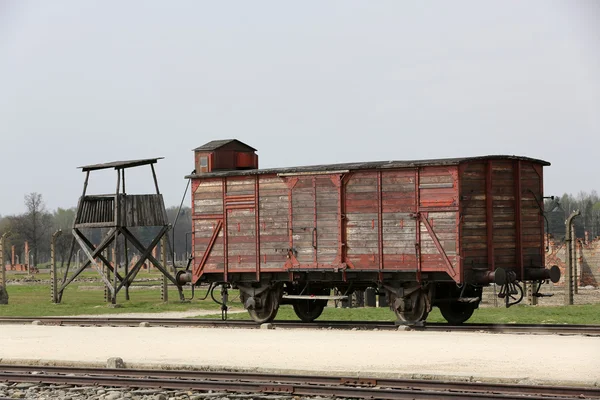 Deportation wagon at Auschwitz Birkenau at Auschwitz Birkenau concentration camp, Poland — Stock Photo, Image