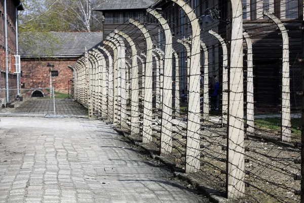 Elektrikli çit içinde eski nazi toplama kampı auschwitz ı, Polonya — Stok fotoğraf