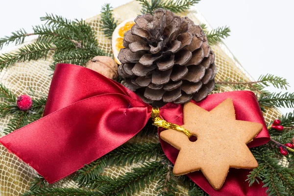 Holiday gift boxes decorated with red ribbon — Stock Photo, Image