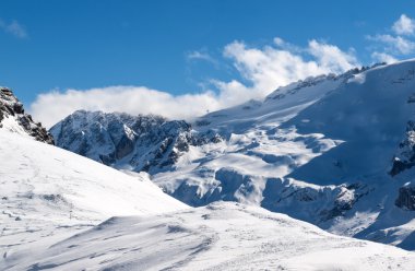 Dolomites Alps - Val Gardena Sella grubunda bakan. İtalya