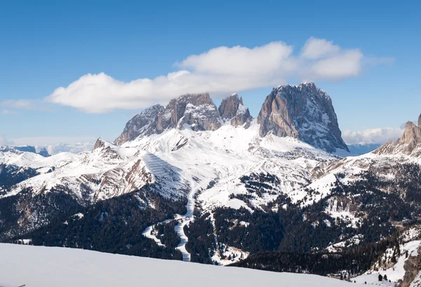 Dolomites 알프스-인 발 갈 드 나 Sella 그룹을 내려다 이탈리아 — 스톡 사진