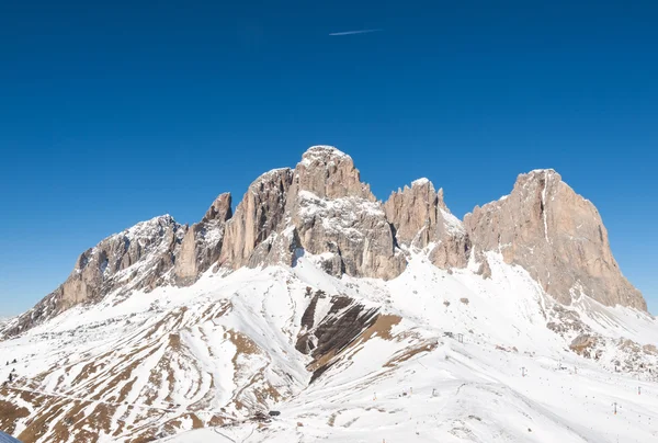 Alpy Dolomity - výhled na skupinu Sella ve Val Gardeně. Itálie — Stock fotografie