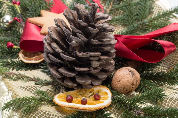 Holiday gift boxes decorated with red ribbon — Stock Photo, Image