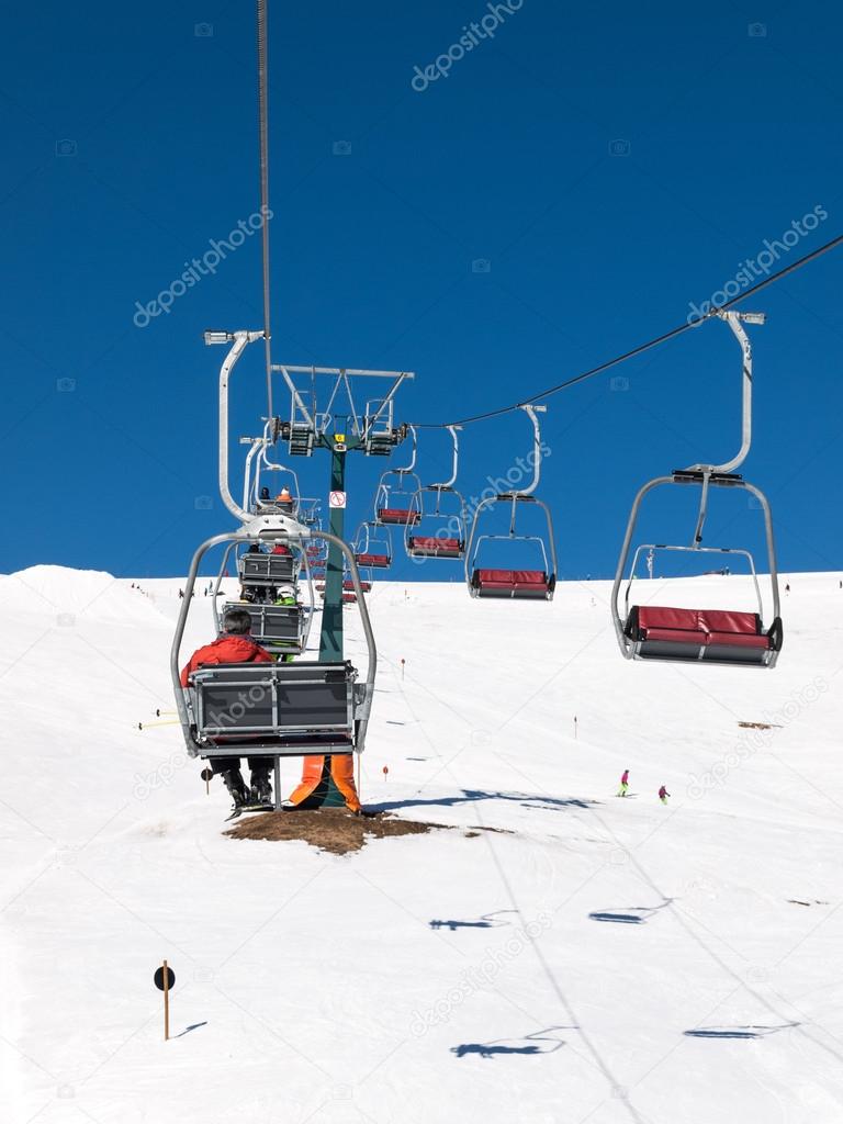 Skiing area in the Dolomites Alps. Overlooking the Sella group  in Val Gardena. Italy