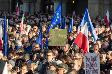 Cracow, Main Square - The demonstration of the Committee of the Protection of Democracy / KOD/ clipart