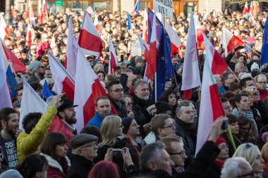 Cracow, Main Square - The demonstration of the Committee of the Protection of Democracy / KOD/