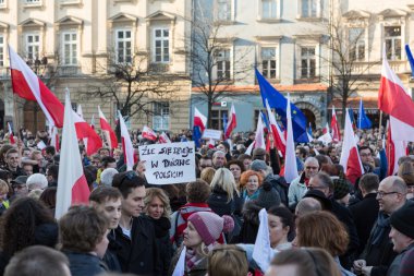 Cracow, Main Square - The demonstration of the Committee of the Protection of Democracy / KOD/