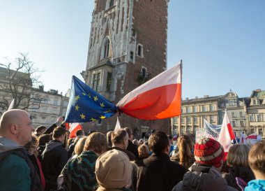 Cracow, Main Square - The demonstration of the Committee of the Protection of Democracy / KOD/